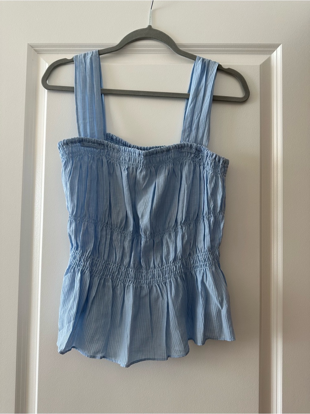 H&M Light Blue Smocked Peplum Tank, M